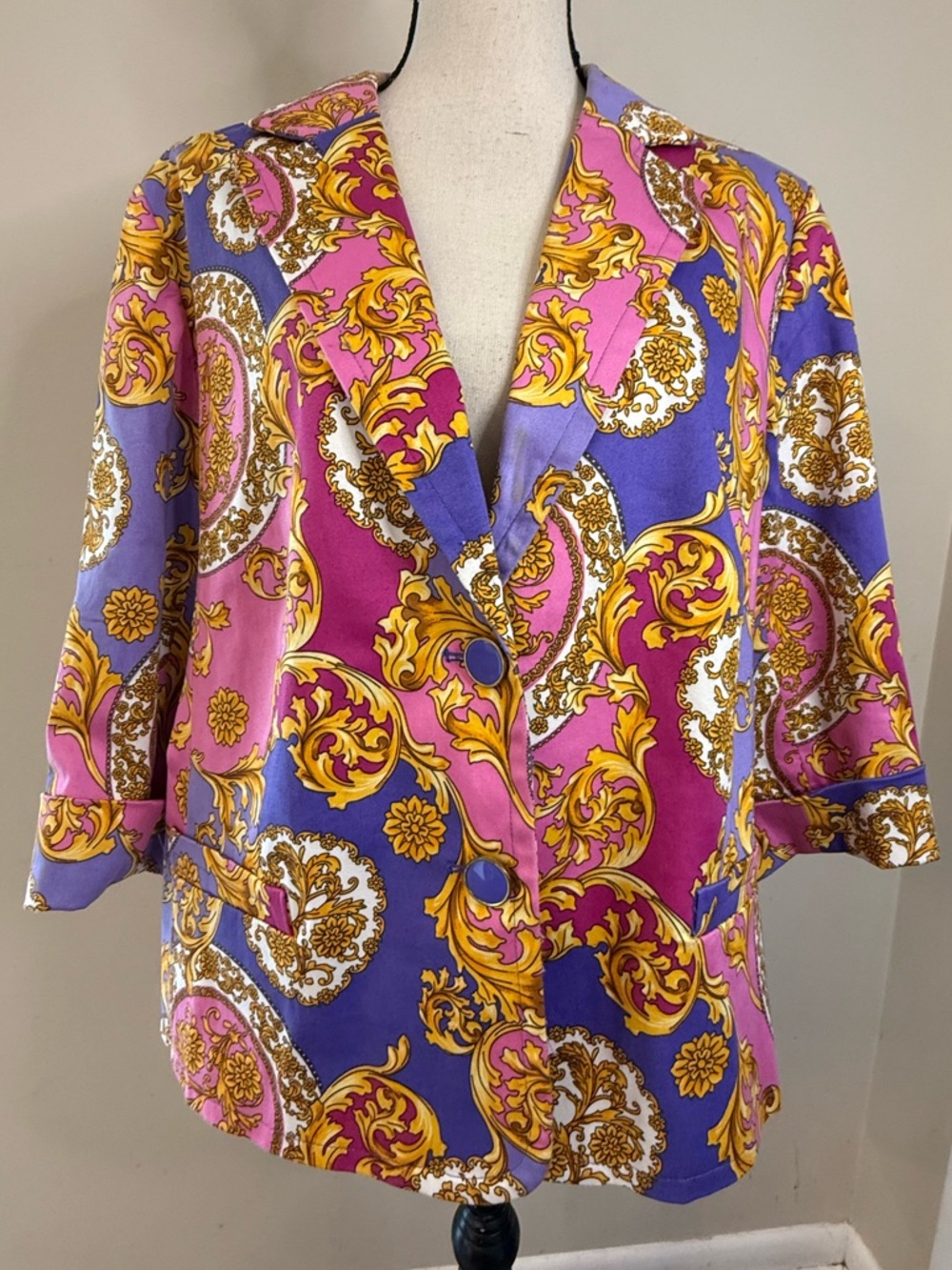 Linea vintage blazer boho pink purple paisley floral pattern SZ XL